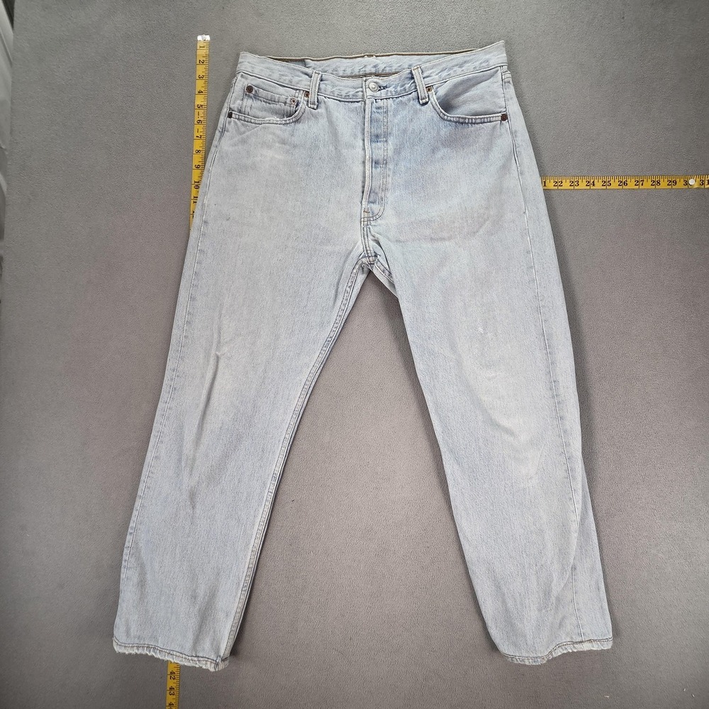 VTG‎ Levis 501 Jeans Mens Light Wash Blue Straight Button Altered USA Fits 32x28